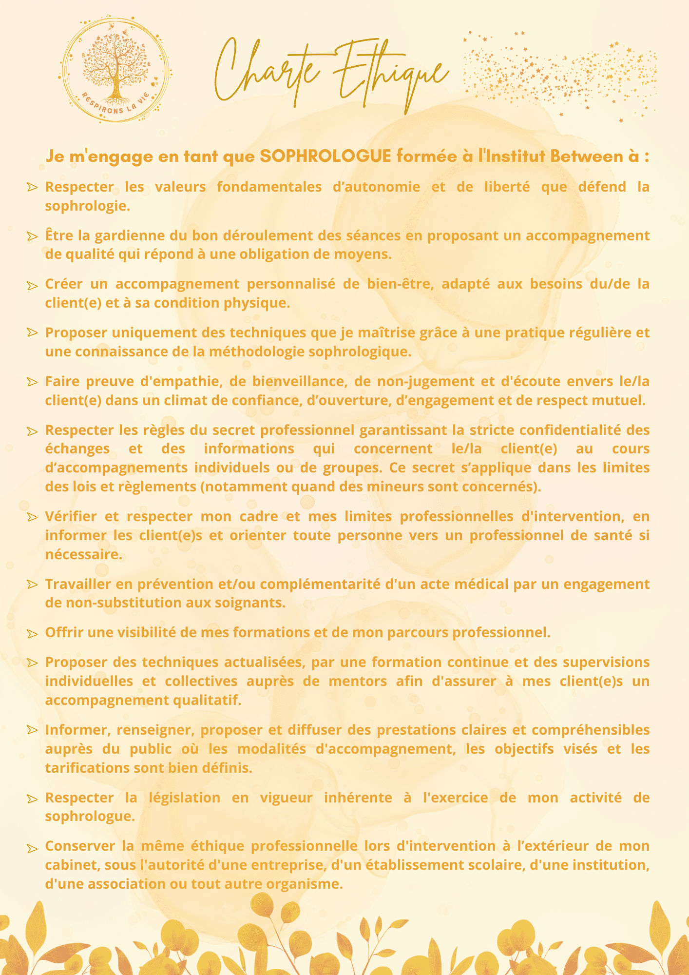 Charte éthique Soline Bordet sophrologue